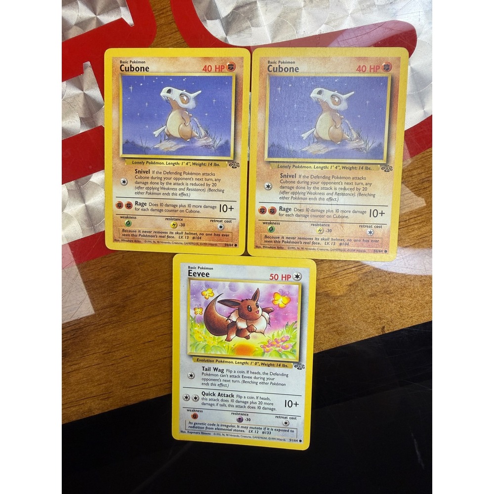 Pokemon Jungle Set Lot Cubone 50/64 Evee 51/64 WOTC 1999 Vintage Cards